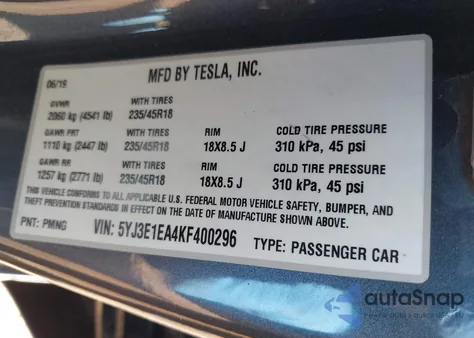 2019 Tesla Model 3 Long Range/Mid Range/Standard Range/Standard Range Plus из США, поврежденный, VIN 5YJ3E1EA4KF400296